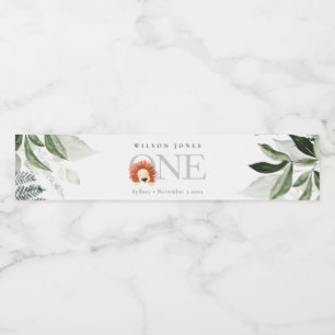 Étiquette Pour Bouteilles D'eau Cute Boho Lion Foliage 1er fête d'anniversaire