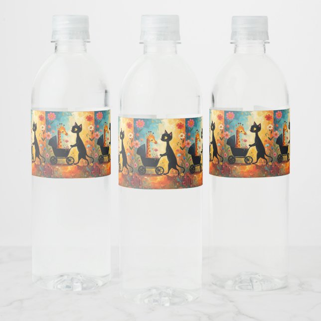 Étiquette Pour Bouteilles D'eau Cute Cat Giraffe Water Bottle Label (Bouteilles)
