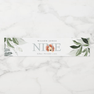 Étiquette Pour Bouteilles D'eau Cute Dusky Blue Lion Foliage 9e Anniversaire