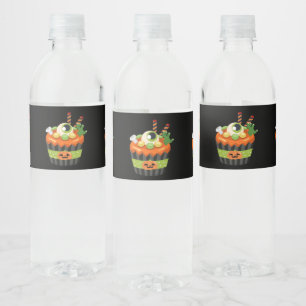 Étiquette Pour Bouteilles D'eau Cute et Déplaisante Halloween Cupcake avec un Big