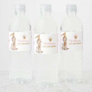 Étiquette Pour Bouteilles D'eau Cute Giraffe Princess 1er anniversaire