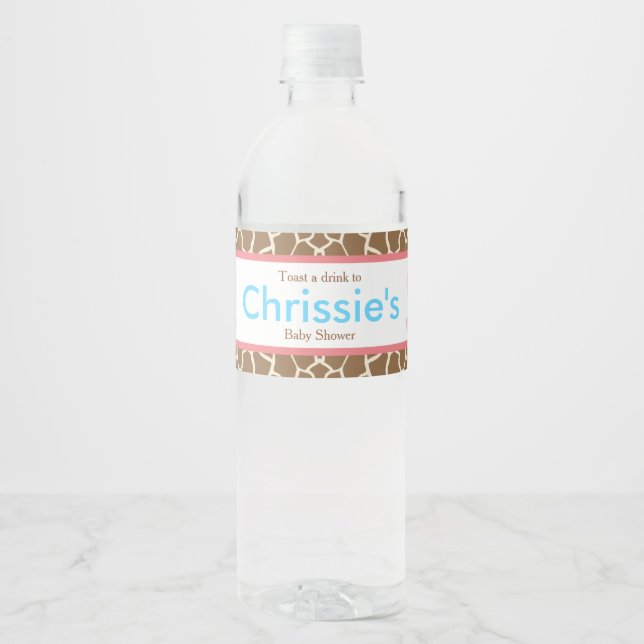Étiquette Pour Bouteilles D'eau Cute Giraffe Twins Baby shower Party (Devant)