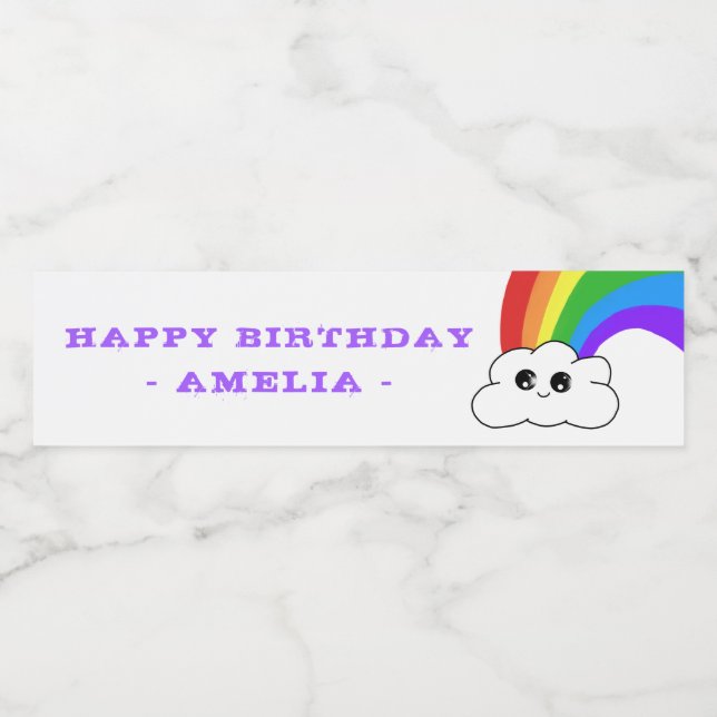 Étiquette Pour Bouteilles D'eau Cute Kawaii Cloud Arc-en-ciel L'anniversaire de l' (Étiquettes simples)