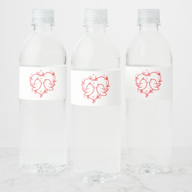 Étiquette Pour Bouteilles D'eau Cute Lovebirds Boho Red Heart Garden Wedding (Bouteilles)