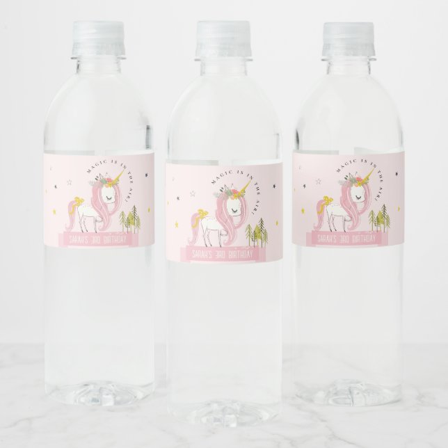 Étiquette Pour Bouteilles D'eau Cute Magique Unicorn rose Anniversaire de enfant (Bouteilles)
