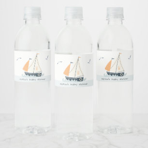 Étiquette Pour Bouteilles D'eau Cute Nautical Blue Sailboat Baby shower Pastel