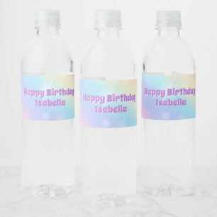 Étiquette Pour Bouteilles D'eau Cute Rainbow Pastel Sparkle Custom Birthday Party