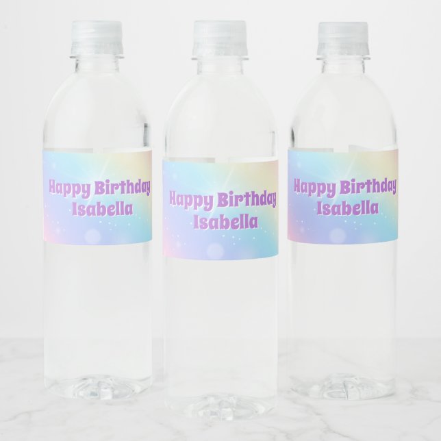Étiquette Pour Bouteilles D'eau Cute Rainbow Pastel Sparkle Custom Birthday Party (Bouteilles)
