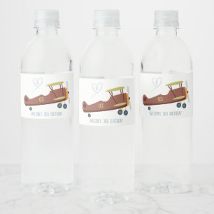 Étiquette Pour Bouteilles D'eau Cute rouille bleu Biplane Cloud Anniversaire de en