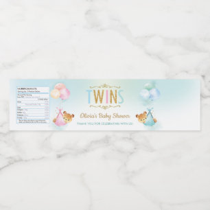 Étiquette Pour Bouteilles D'eau Cute Twins Boy Girl Teddy Bear Baby shower Favoris