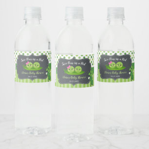 Étiquette Pour Bouteilles D'eau Cute Two Peas dans un Baby shower de fille Jumeaux