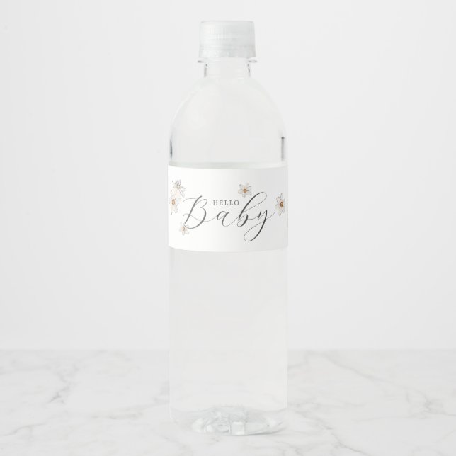 Étiquette Pour Bouteilles D'eau Daffodique de printemps Hello Baby Script Enclôtur (Devant)