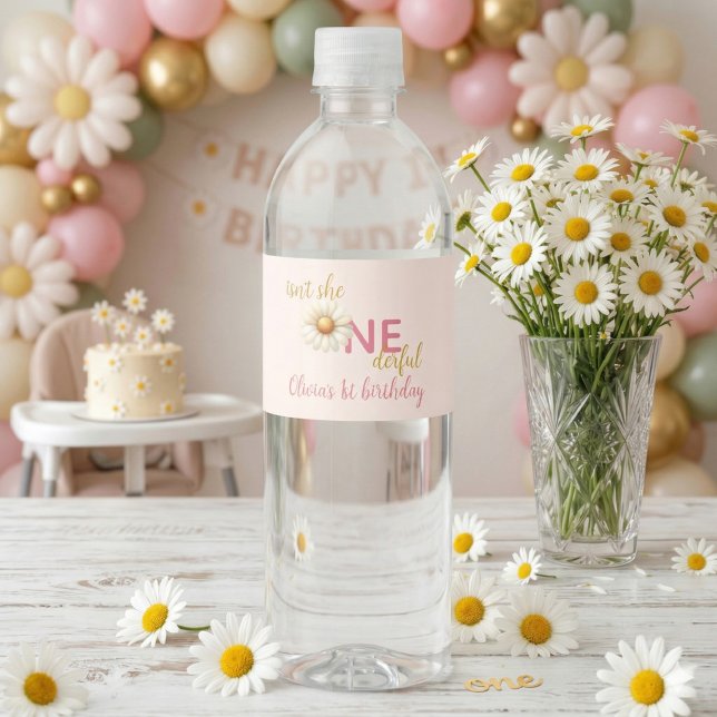 Étiquette Pour Bouteilles D'eau Daisy 1st Birthday - Isn't She ONEderful Pink (Daisy 1st Birthday - Isn't She ONEderful Pink Water Bottle Label)