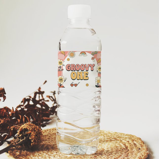 Étiquette Pour Bouteilles D'eau Daisy & Retro Van Pink Super 1er anniversaire (Créateur téléchargé)