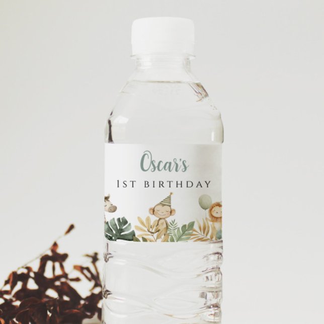 Étiquette Pour Bouteilles D'eau Décor de fête d'anniversaire sauvage Safari Animal (Créateur téléchargé)