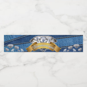 Étiquette Pour Bouteilles D'eau Denim & Diamonds Jean Bleu & Diamant Bannière