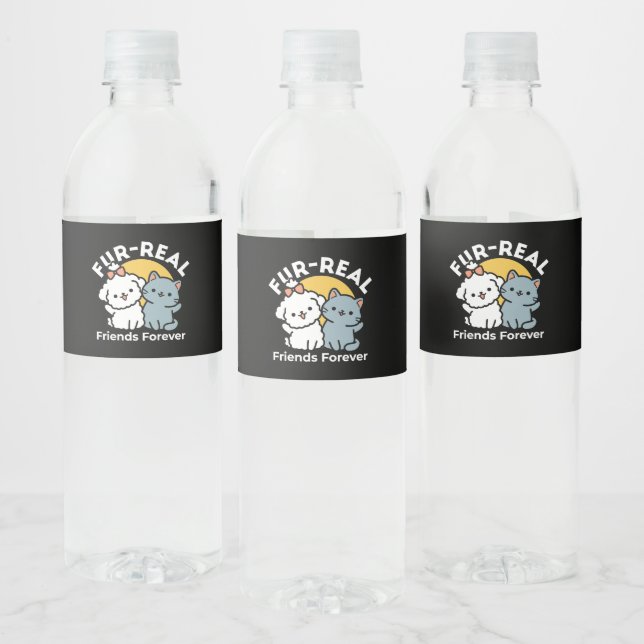 Étiquette Pour Bouteilles D'eau Des amis vrais pour toujours | Cute Cat & Chien Du (Bouteilles)