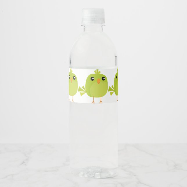 Étiquette Pour Bouteilles D'eau Dessin animé d'oiseau vert   (Devant)