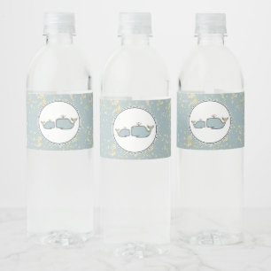 Étiquette Pour Bouteilles D'eau Deux baleines de mer Bleue & Or Boutique Baby Show