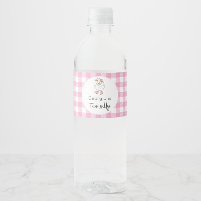Étiquette Pour Bouteilles D'eau Deux sots Goose rose anniversaire (Devant)