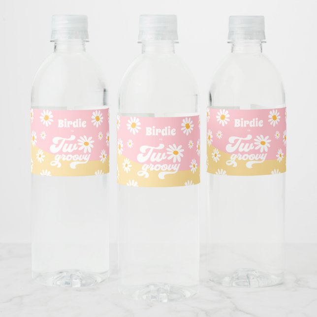 Étiquette Pour Bouteilles D'eau Deux Super fête de 2ème anniversaire Retro Daisy P (Bouteilles)