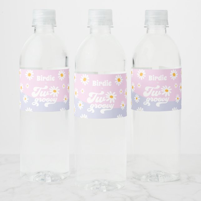 Étiquette Pour Bouteilles D'eau Deux Super fête de 2ème anniversaire Retro Daisy P (Bouteilles)