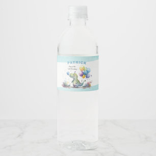 Étiquette Pour Bouteilles D'eau Dino Party Watercolor Boy Blue Anniversaire