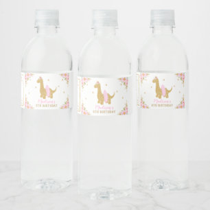 Étiquette Pour Bouteilles D'eau Dinosaure floral Anniversaire Pink Tutu Brachiosau