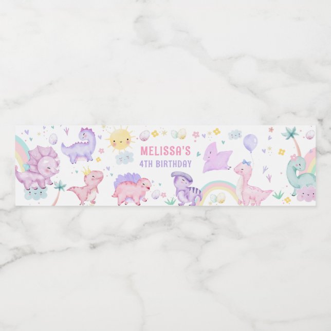 Étiquette Pour Bouteilles D'eau Dinosaure rose Étiquette de bouteille d'eau fête d (Étiquettes simples)