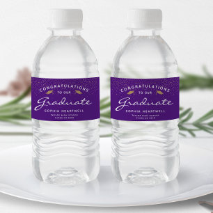 Étiquette Pour Bouteilles D'eau Diplômé 2026 Capuchon Or Violet Écriture Blanche