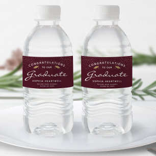 Étiquette Pour Bouteilles D'eau Diplôme Burgundy Gold Cap White Script 2026