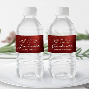 Étiquette Pour Bouteilles D'eau Diplômé Casquette Or Écriture Blanche Métal Brossé