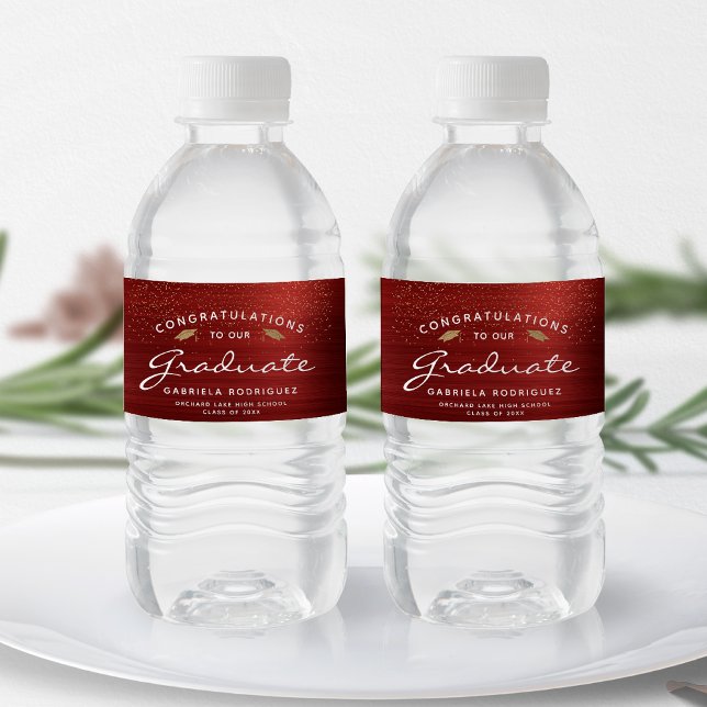 Étiquette Pour Bouteilles D'eau Diplômé Casquette Or Écriture Blanche Métal Brossé (Créateur téléchargé)