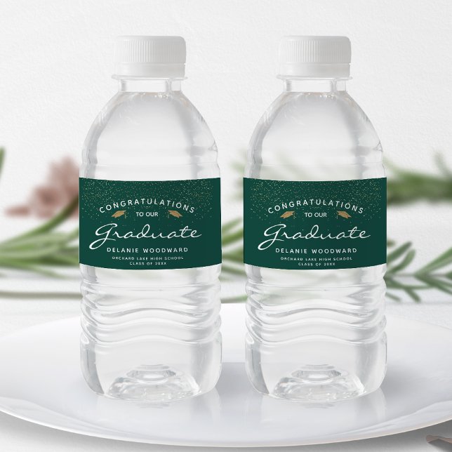 Étiquette Pour Bouteilles D'eau Diplôme Casquette Or Écriture Blanche Vert Foncé G (Créateur téléchargé)