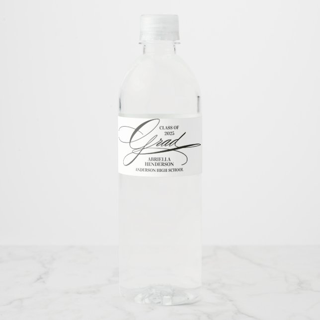 Étiquette Pour Bouteilles D'eau Diplômé de calligraphie élégante (Devant)