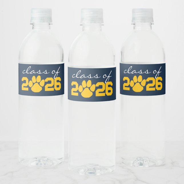 Étiquette Pour Bouteilles D'eau Diplôme Empreinte de Patte Bleu Nuit et Or (Bouteilles)