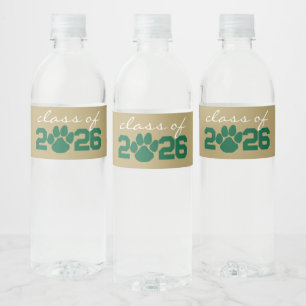 Étiquette Pour Bouteilles D'eau Diplôme Empreinte de Patte Vert et Or