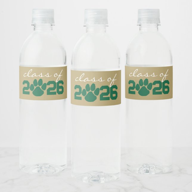 Étiquette Pour Bouteilles D'eau Diplôme Empreinte de Patte Vert et Or (Bouteilles)