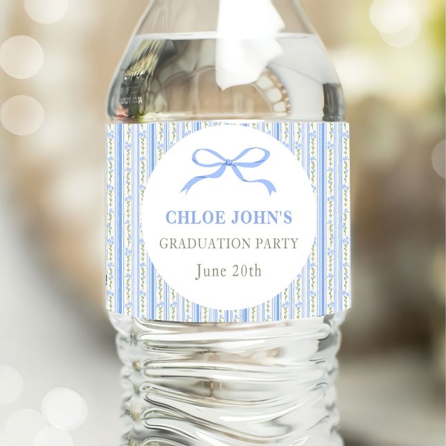 Étiquette Pour Bouteilles D'eau Diplôme Floral Ruban Bleu (Créateur téléchargé)