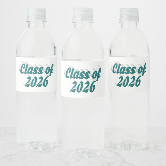Étiquette Pour Bouteilles D'eau Diplômés de 2026 texte vert de graduation  (Bouteilles)