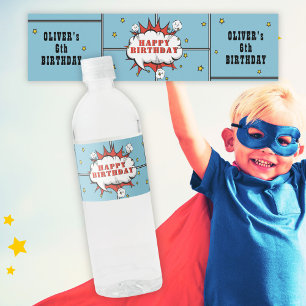 Étiquette Pour Bouteilles D'eau Discours comique Superhero Cloud Boy Anniversaire