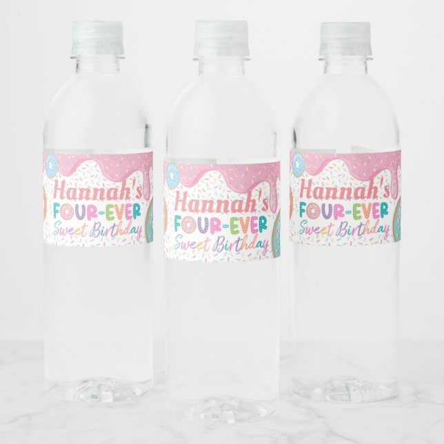 Étiquette Pour Bouteilles D'eau Donut Forever Sweet 4th Birthday Party Favoriser l (Bouteilles)