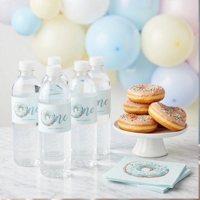 Étiquette Pour Bouteilles D'eau Douce Fête d'anniversaire au donut (Créateur téléchargé)