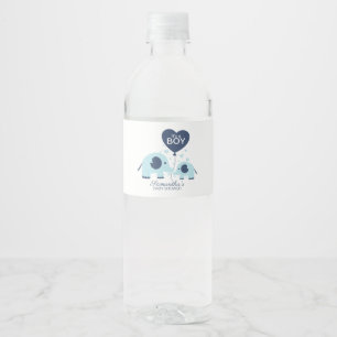 Étiquette Pour Bouteilles D'eau Douce Fête Prénatale de l'Éléphant Bleu pour Garço