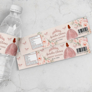 Étiquette Pour Bouteilles D'eau Douce Fleur Rose de 16 ans Rose Gold Cheveux Rouge