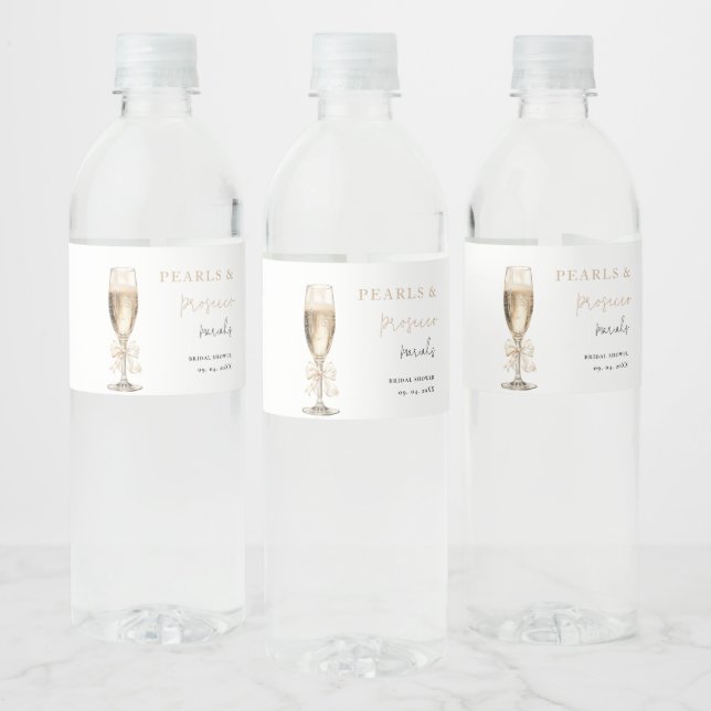 Étiquette Pour Bouteilles D'eau Douche nuptiale Pearl & Prosecco (Bouteilles)