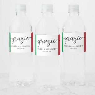 Étiquette Pour Bouteilles D'eau Drapeau italien Élégante calligraphie Grazie