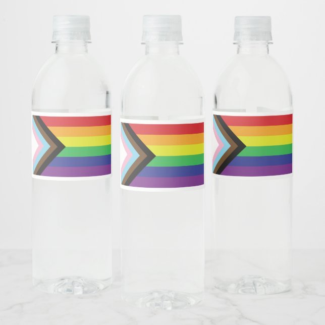 Étiquette Pour Bouteilles D'eau Drapeau progressiste LGBTQIA (Bouteilles)