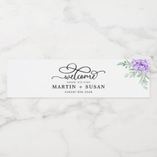 Étiquette Pour Bouteilles D'eau Dusty Purple Peony Rose vert Feuille Mariage