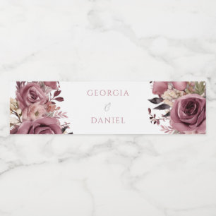 Étiquette Pour Bouteilles D'eau Dusty Rose & Burgundy Boho Floral Mariage